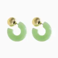 Серьги акрил "Полукольцо с бусиной №14", цвет светло-зелёный в золоте