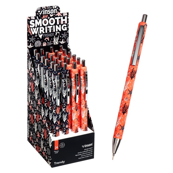 Ручка шариковая автоматическая 0,7 мм, Vinson, синяя масляная, софттач, штрихкод на шт, МИКС Ручка шариковая автоматическая 0,7 мм, Vinson, синяя масляная, софттач, штрихкод на шт, МИКС