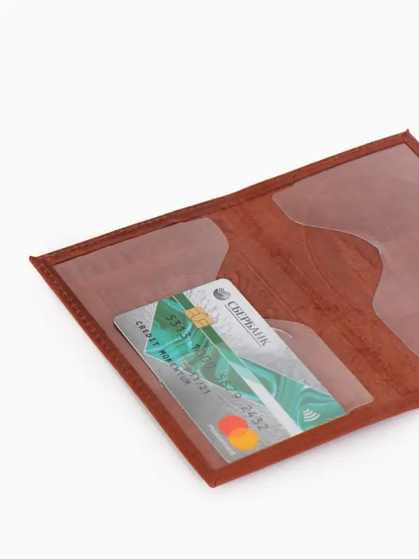 Обложка для паспорта, с гербом, рельефная, коричневая