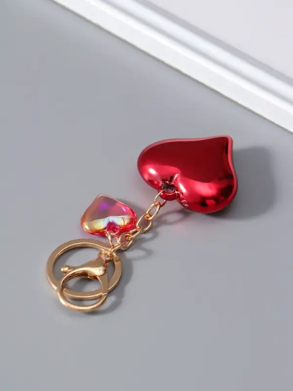 Брелок пластик с карабином "Два сердца" красный 4,5х4,5х1,5 см