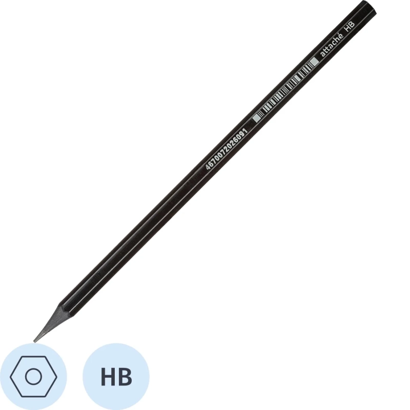 Карандаш чернографитный плаcтик, б/ластика, HB, черн.корпус