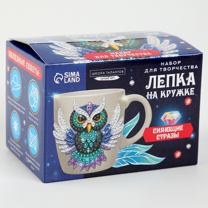 Набор для декора кружки полимерной глиной. Лепка на кружке «Ночная сова», со стразами Набор для декора кружки полимерной глиной. Лепка на кружке «Ночная сова», со стразами