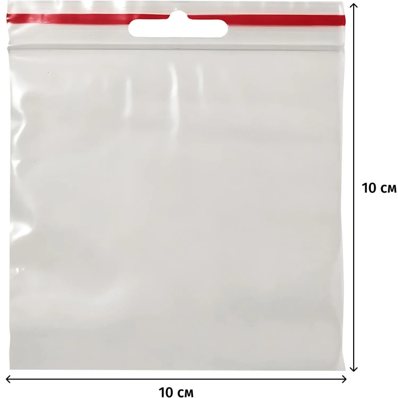 Пакет с замком (Zip Lock) с европодвесом 10 х 10 см, 60 мкм, 100 шт/уп