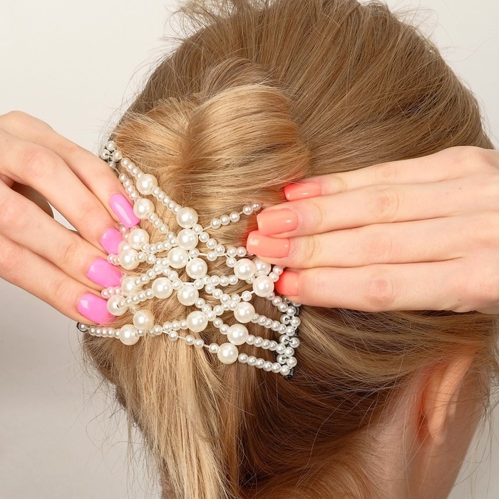 Зажим для волос  Зажим для волос "Жемчужная сетка" крупная бусина, белый