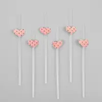 Трубочки для коктейля «Сердечки», розовые (набор 6 шт)