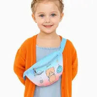 Сумка поясная детская для девочки на молнии, голубая, розовая