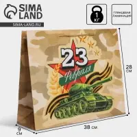 Пакет подарочный ламинированный, упаковка, &laquo;С 23 февраля&raquo;, L 28 х 38 х 9 см