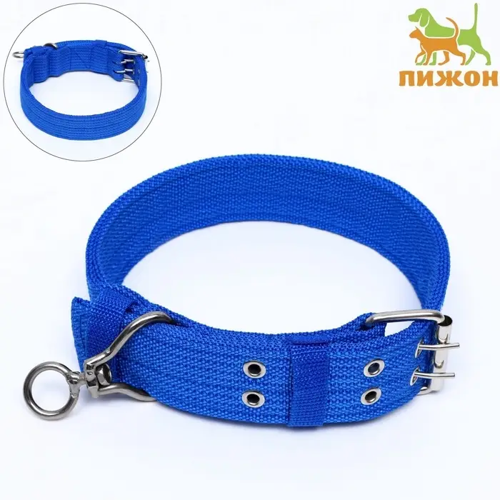 Ошейник четырехслойный, 65&times;4 см, ОШ 54-60 см, с вертлюгом, полиэстер, синий