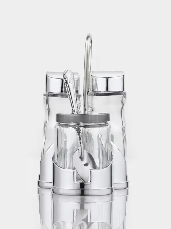 Набор для специй Доляна &laquo;Стиль&raquo;, 3 предмета: сахарница с ложкой 80 мл, солонка и перечница 50 мл, подставка-салфетница, стекло, прозрачный