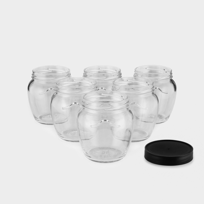 Набор стеклянных банок с чёрной полимерной крышкой, ТО-82 мм, 550 мл, 6 шт. Набор стеклянных банок с чёрной полимерной крышкой, ТО-82 мм, 550 мл, 6 шт.