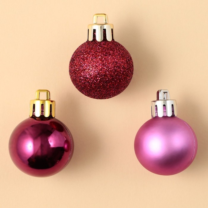 Шары ёлочные новогодние, на Новый год, пластик, d=3 см, 6 шт., цвет розовый и винный Шары ёлочные новогодние, на Новый год, пластик, d=3 см, 6 шт., цвет розовый и винный