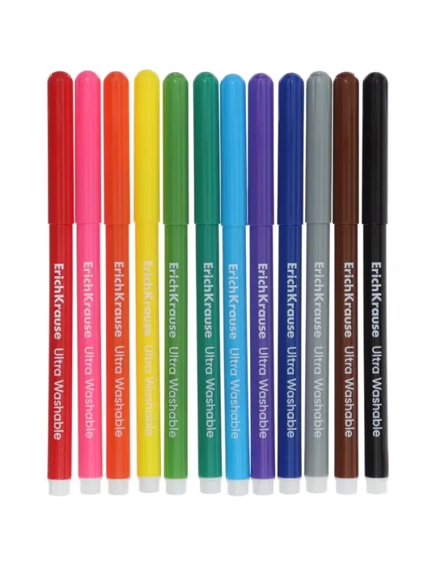 Фломастеры ErichKrause Safari Ultra Washable 12 цветов, в футляре с европодвесом