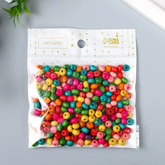 Бусины для творчества дерево "Разноцветные" набор 20 гр 0,5х0,5 см