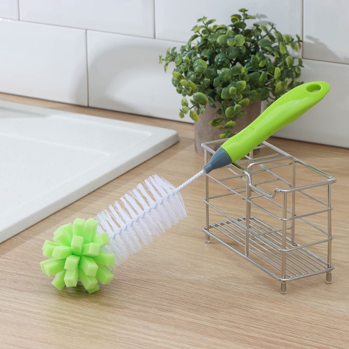 Ерш для посуды с губкой Доляна Green day, 31×5 см, анатомическая ручка Ерш для посуды с губкой Доляна Green day, 31×5 см, анатомическая ручка