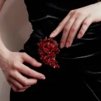 Брошь &laquo;Императрица&raquo;, сердце цветущее, красная в золоте