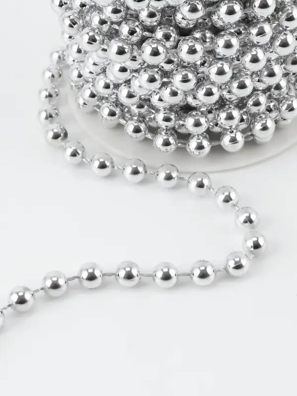 Бусы на нитях, 7.5 мм, 9&plusmn;1 м, цвет серебряный