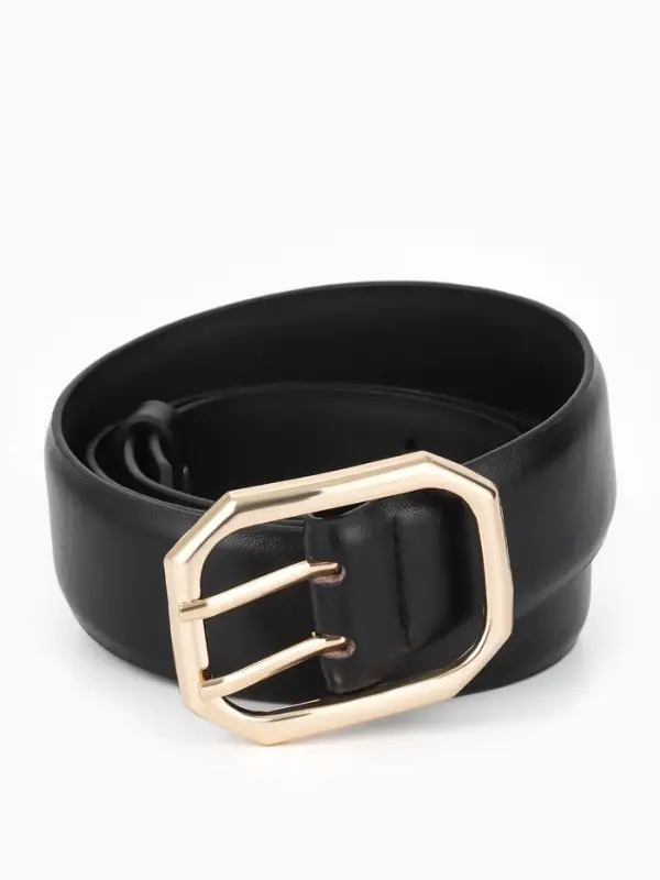 Ремень женский, 3.5&times;110 см, 2 прокола, без винта, золотистая пряжка, чёрный