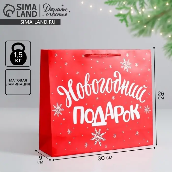Пакет подарочный новогодний &laquo;Новогодний подарок&raquo;, 30&times;25.5&times;9 см