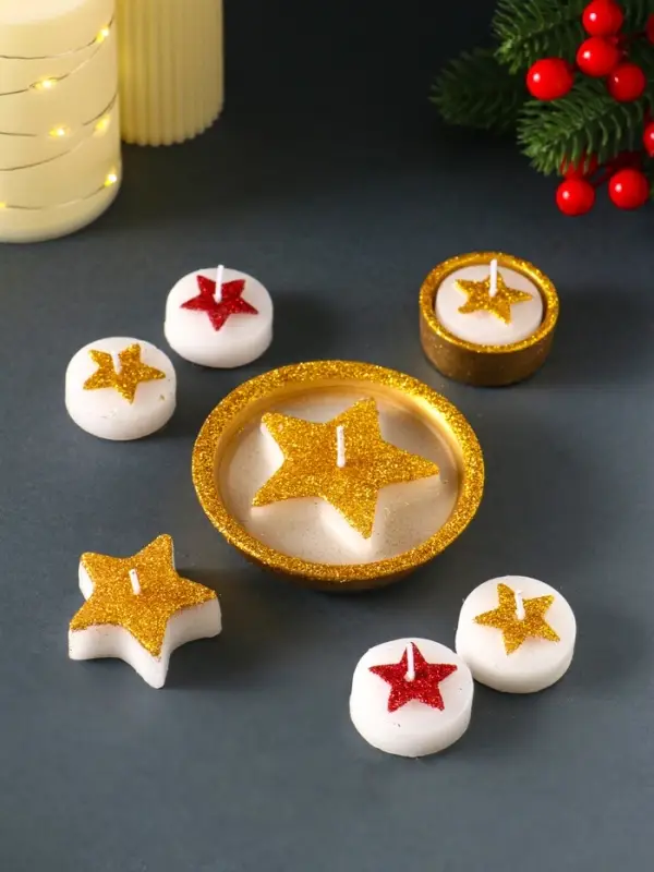 Набор свечей &laquo;Звёзды и подсвечник&raquo;, 7 шт., 15.8&times;16.8&times;3.3 см