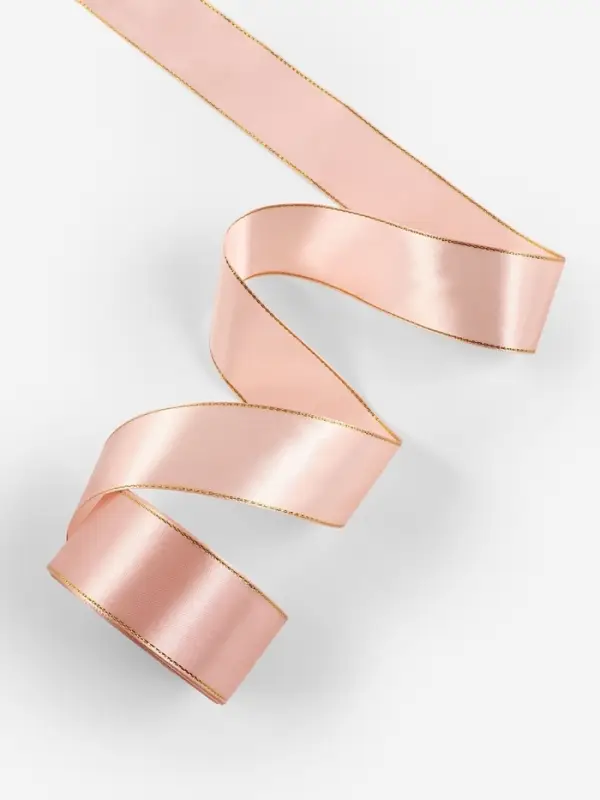 Лента атласная, с золотым люрексом, 40 мм, 23&plusmn;1 м, светло-розовая №107