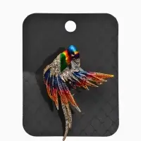 Брошь "Птица Попугай", цветная в золоте