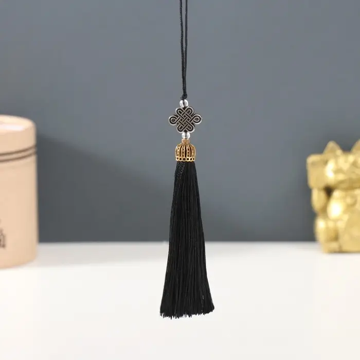 Подвеска текстиль, пластик "Узел счастья и бесконечности" тёмный шоколад 0,7х1х9,5 см