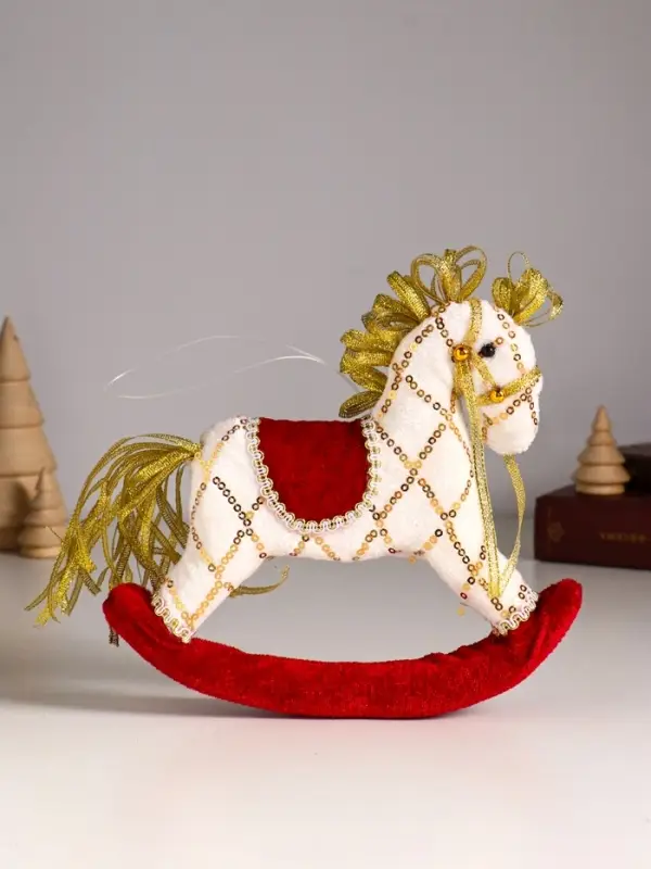 Сувенир пенопласт, текстиль "Лошадка-качалка" белая с пайетками 18х3х18 см