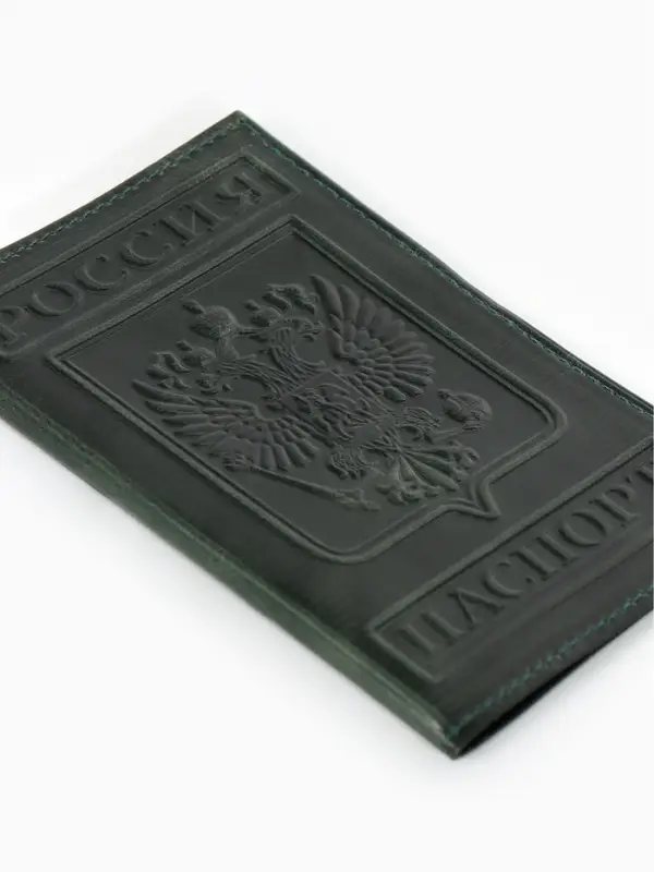 Обложка для паспорта, с гербом, рельефная, зелёная
