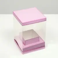 Коробка для цветов с вазой и PVC окнами складная, сиреневый, 16&times;23&times;16 см