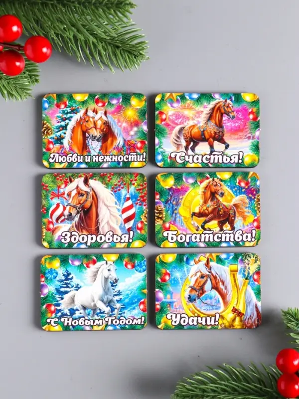 Набор новогодних магнитов 6 шт " Любви и нежности" 6,5х4 см