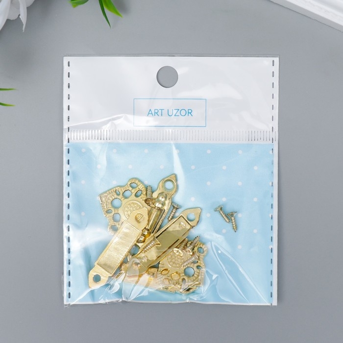 Замок металл для шкатулки  Замок металл для шкатулки "Узорный" золото набор 2 шт 2,3х3,3 см