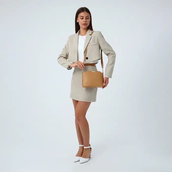 Сумка женская кросс-боди на молнии, 25&times;9.5&times;18.5 см, бежевая