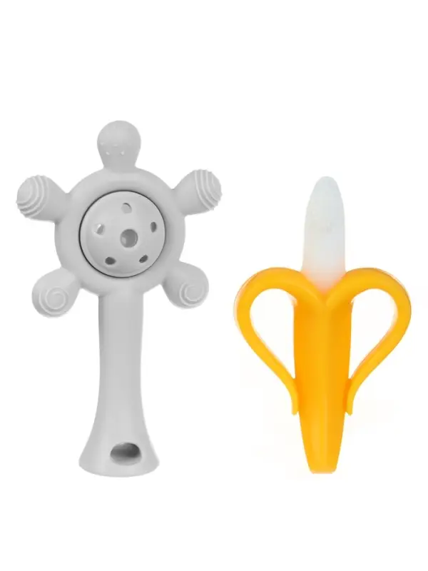 Набор силиконовых прорезывателей для зубов «Банан, погремушка», 2 шт., Крошка Я