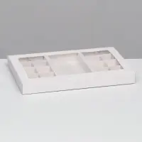 Коробка для 8 + 8 конфет + шоколад, с окном, белая 30&times;19.5&times;3 см