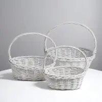Корзина плетёная для хранения, лоза, с ручкой, овальная, серая, набор 3 шт.