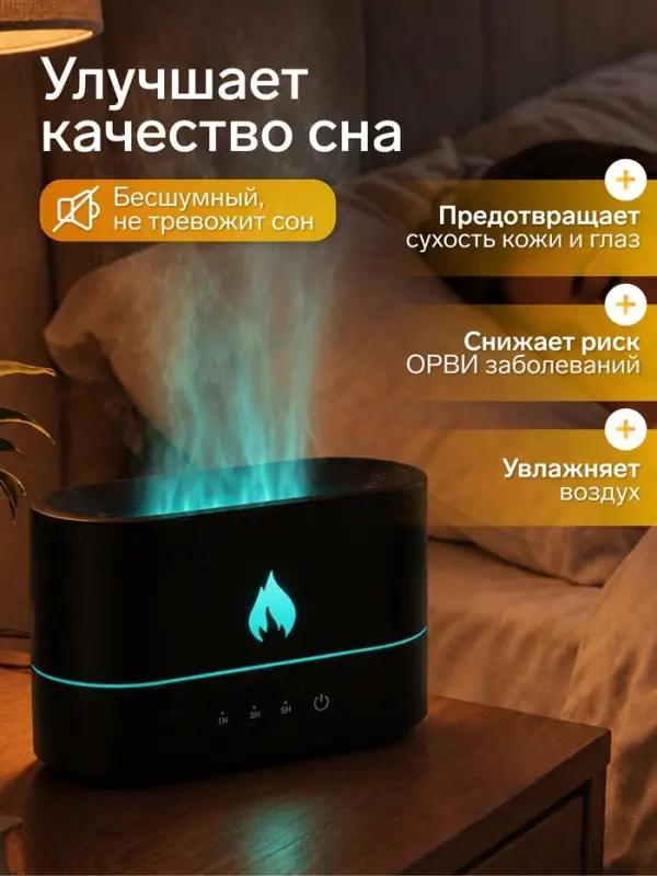 Увлажнитель воздуха LHU-15, ультразвуковой, 250 мл, эффект пламени, 4.5 Вт, 3 режима, подсветка, USB