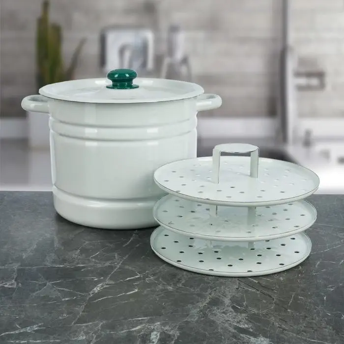 Мантоварка - позница, 9 л, 3 вставки, эмалированная, цилиндрическая, белая