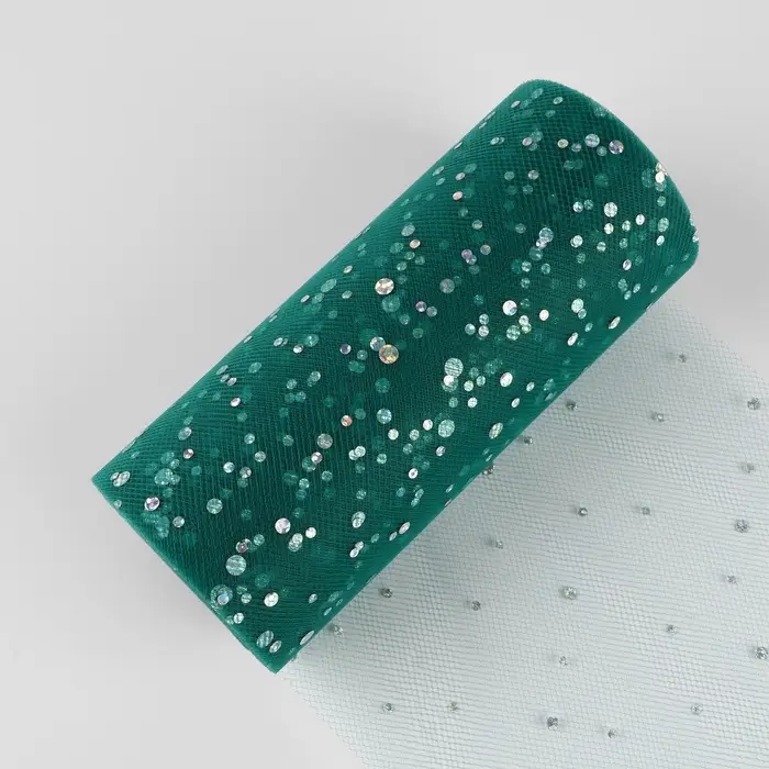 Фатин с блёстками, 15 см, 23 &plusmn;1 м, 11 &plusmn;1 г/м&sup2;, цвет тёмно-зелёный №59
