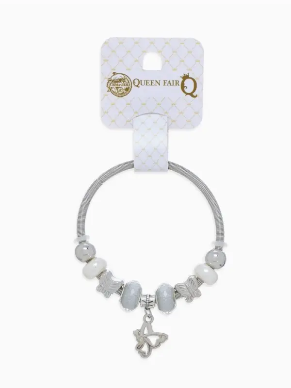 Браслет с шармами &laquo;Жемчуг. Бабочка&raquo;, d=6.5 см, белый в серебре