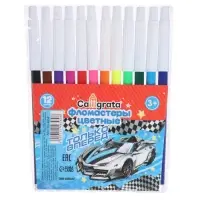 Фломастеры 12 цветов Calligrata &laquo;Машинка&raquo;, невентилируемый колпачок