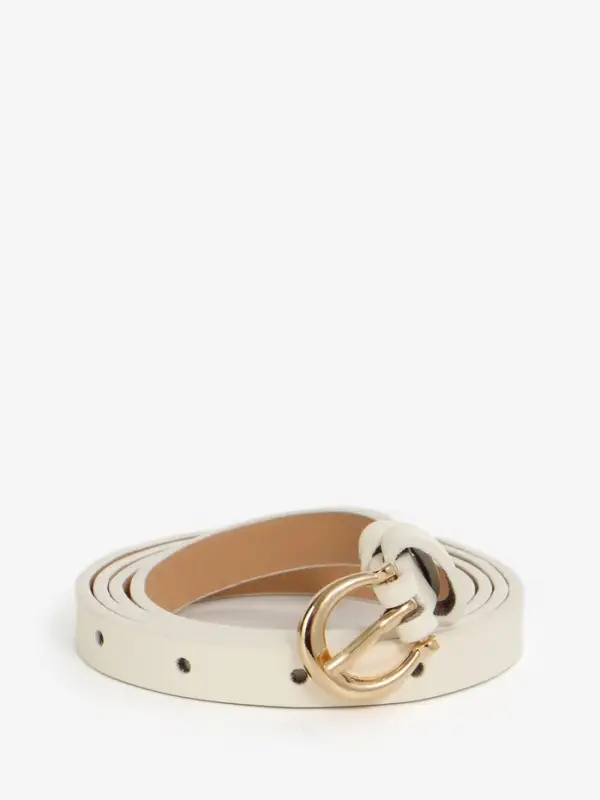 Ремень женский тонкий, 110&times;1.3 см, пряжка металл золотистая, полукруглая, белый