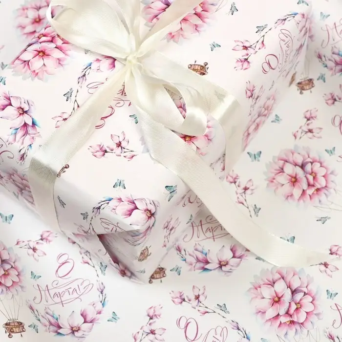 Бумага упаковочная глянцевая «Цветы на воздушном шаре», 70×100 см, 1 шт.