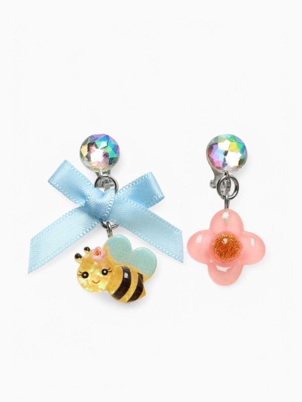 Серьги-клипсы детские  Серьги-клипсы детские "Выбражулька" пчела с бантом, цветок с кругом кристалл, цветные