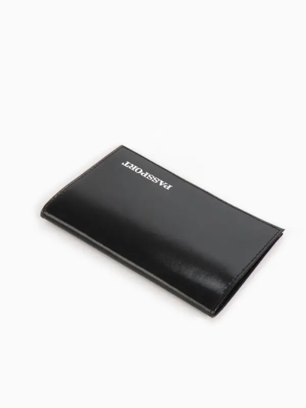 Обложка для паспорта, гладкая, натуральная кожа, тиснение фольгой, чёрная