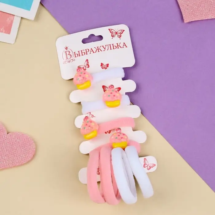 Резинка для волос  Резинка для волос "Амелия" (набор 8 шт) пирожное, 4 см, розово-белый