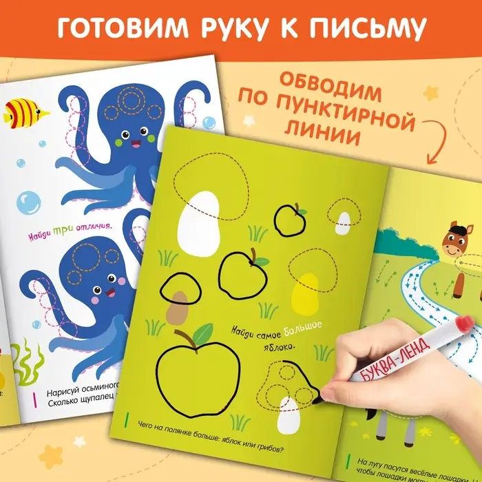 Книги многоразовые &laquo;Напиши и сотри. Готовим руку к письму №2&raquo;, набор 3 шт. по 12 стр., с маркером