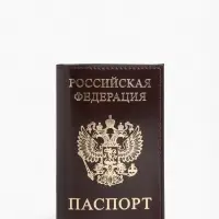 Обложка для паспорта, с гербом, с тиснением фольгой, гладкая, коричневая