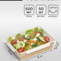 Салатник одноразовый, контейнер с прозрачной крышкой, крафт, 0.5 л, 16&times;12&times;4.5 см