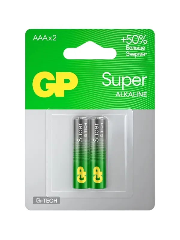 Батарейка алкалиновая GP Super, AAA, LR03-2BL, 1.5 В, блистер, 2 шт.