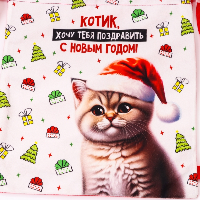 Сумка детская «Котик в шапке», 35 × 30 см, новогодняя